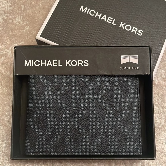 Brand New Michael Kors Admiral Blue Logo Slim Billfold Jet Set Men's Wallet - Picture 16 of 16